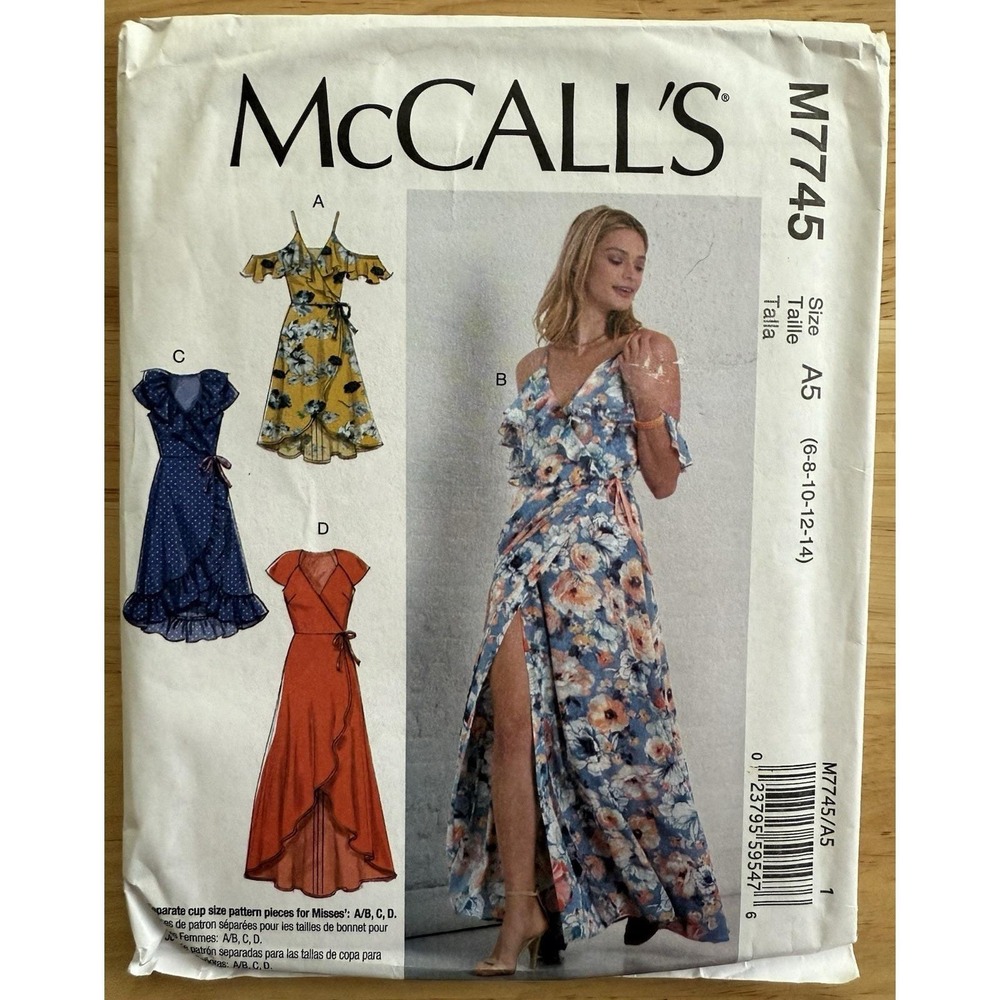 McCall's Pattern M7745 Misses' Close Fitting Wrap‎ Dresses Size 6-14 Uncut FF